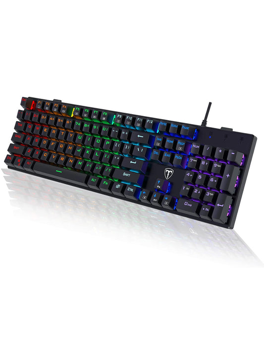 RisoPhy Mechanical Gaming Keyboard, RGB 104 Keys Ultra-Slim LED Backlit USB Wired Keyboard with Blue Switch