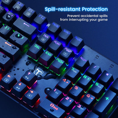 RisoPhy Mechanical Gaming Keyboard, RGB 104 Keys Ultra-Slim LED Backlit USB Wired Keyboard with Blue Switch