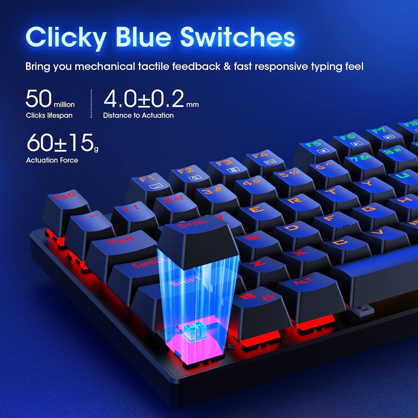RisoPhy Mechanical Gaming Keyboard, RGB 104 Keys Ultra-Slim LED Backlit USB Wired Keyboard with Blue Switch