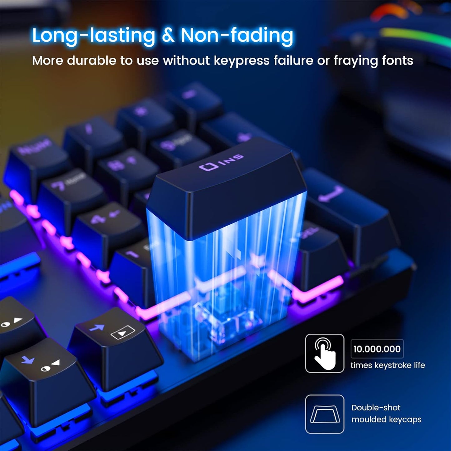 RisoPhy Mechanical Gaming Keyboard, RGB 104 Keys Ultra-Slim LED Backlit USB Wired Keyboard with Blue Switch